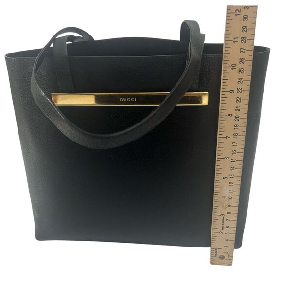 Gucci Women's Black Leather Tote Bag with Pouch Front Detail w Gucci logo Authen - Picture 10 of 12